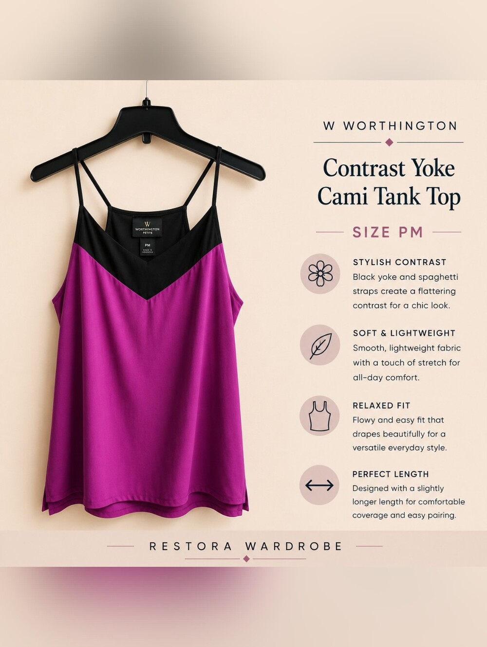 Worthington Petite Magenta Black Colorblock Chevron Cami Tank Top PM